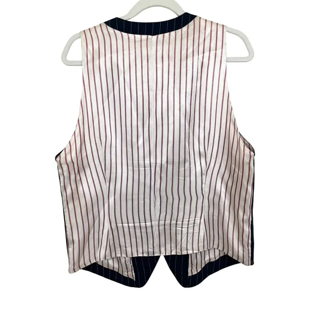 Vintage Express Navy Pin Striped‎ Vest Dark Academia Steampunk Dandy Y2K LARGE